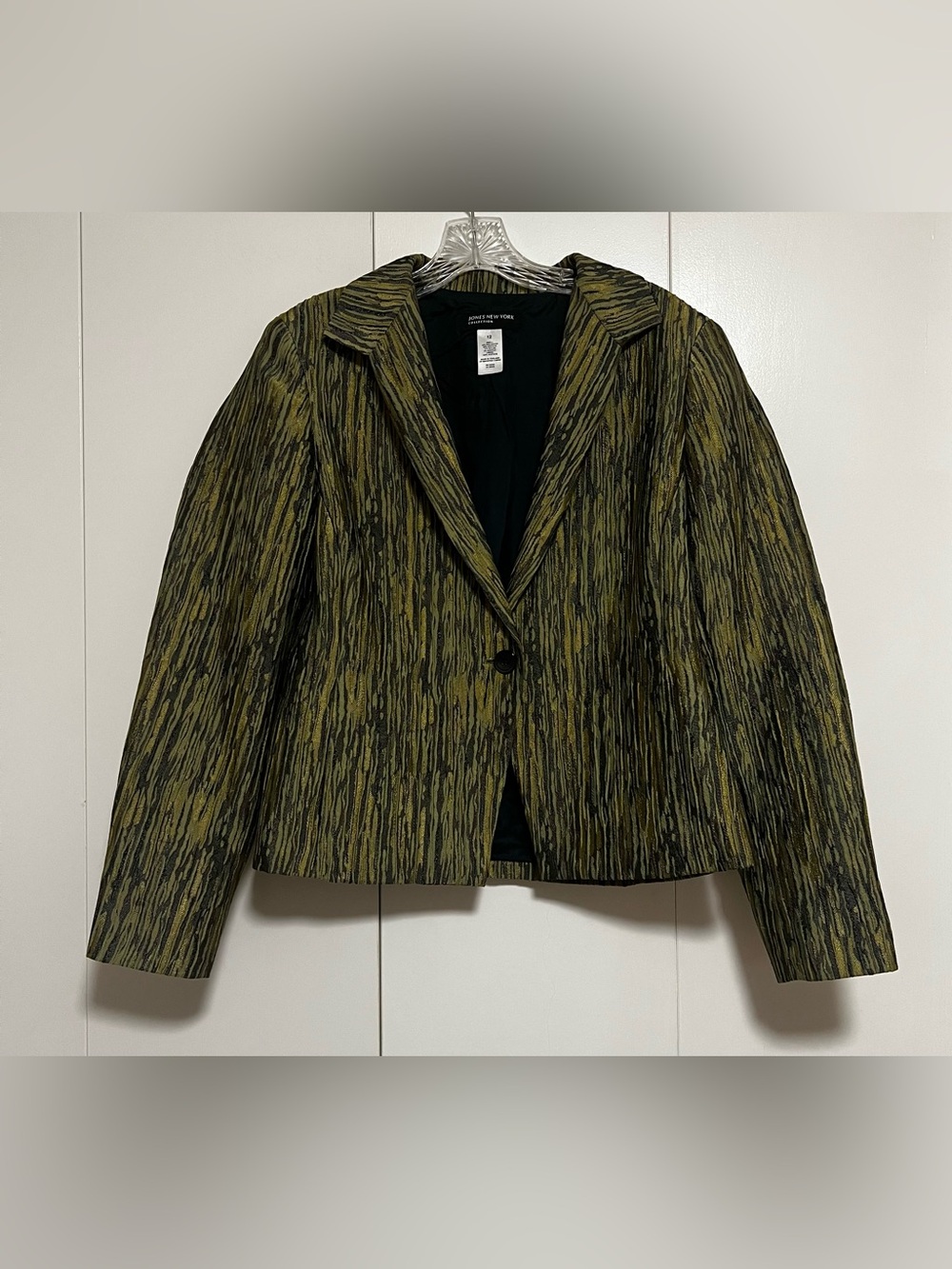 Jones New York Collection Women’s Olive Green & Gold Textured Blazer Size 12